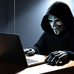 **Prompt:** A shadowy figure using a laptop in a dimly lit room, representing the dark side of social engineering, with digital strings attached to a puppet representing an unsuspecting victim. Emphasize the deception and manipulation involved in phishing and pretexting attacks.