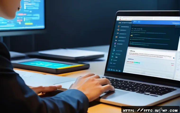 자주하는 사이버보안 실수와 예방 방법 - A professional workspace scene showing a cybersecurity expert managing multiple complex passwords us...